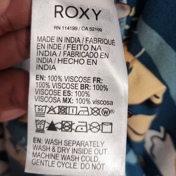 ROXY MIDI SPAGHETTI STRAP FLORAL TROPICAL TURQUOISE DRESS SZ M - Picture 8 of 10